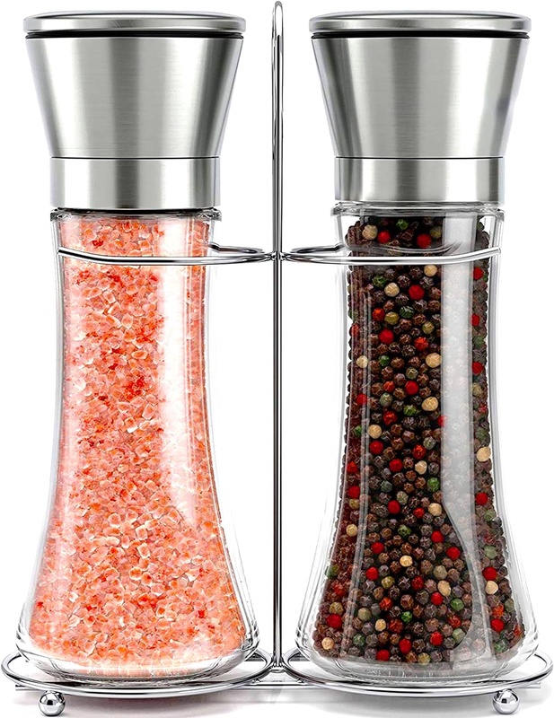 Amazon.com: Willow & Everett Stainless Steel Salt and Pepper Grinder Set -Tall Shaker, Adjustable Coarseness, Refillable -Sea Salt, Black Peppercorn Mill: Home & Kitchen