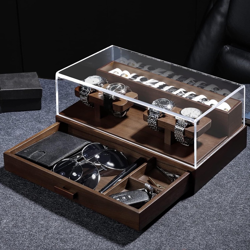 Amazon.com: Homde Walnut Watch Display Case for Men with Transparent Cover 360 Display Watch Box Organizer Gift for Him Boyfriend Dad Son Husband Birthday Fathers Day : Clothing, Shoes & Jewelry