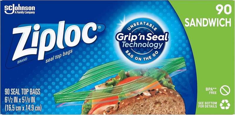 Amazon.com: Ziploc Sandwich and Snack Bags for On the Go Freshness, Grip 'n Seal Technology for Easier Grip, Open, and Close, 90 Count : Health & Household