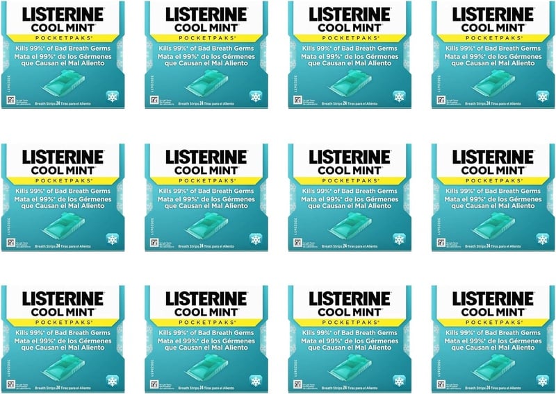 דפי ריענון נשימה Listerine PocketPaks, בטעם מנטה קרירה, מארז של 24 דפים (12 חבילות)