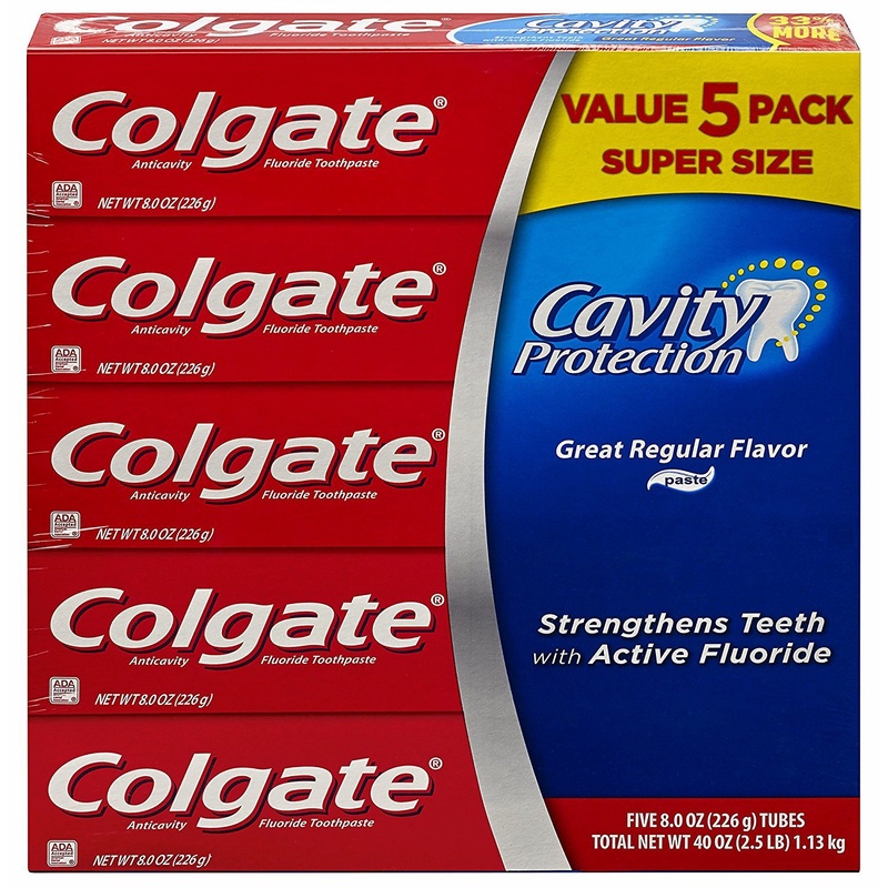 Amazon.com : Colgate Cavity Protection Regular Flavor Fluoride Toothpaste 8 Ounce Tube 5 Tubes : Health & Household