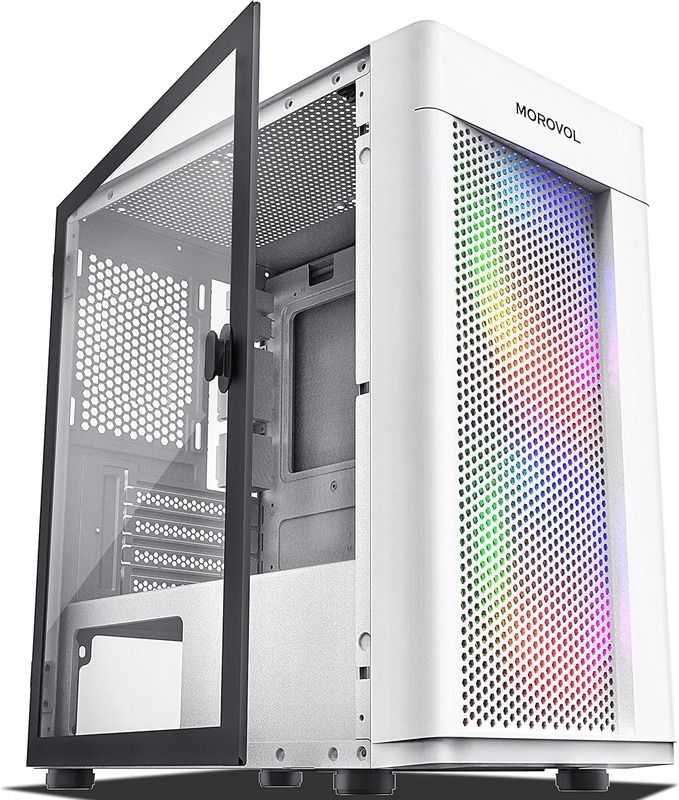 Amazon.com: MOROVOL Mesh Micro-ATX Tower Computer Case, 2PCS × ARGB Fans Pre-Installed and 2×USB 3.0 Ports, Magnetic Design Opening Tempered Glass Panel & Mesh Front Panel Mini-ITX Gaming PC Case, White : Electronics