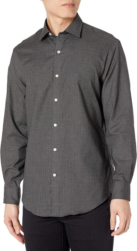 Tommy Hilfiger Men's Dress Shirt Slim Fit Stretch Check, Charcoal, 15