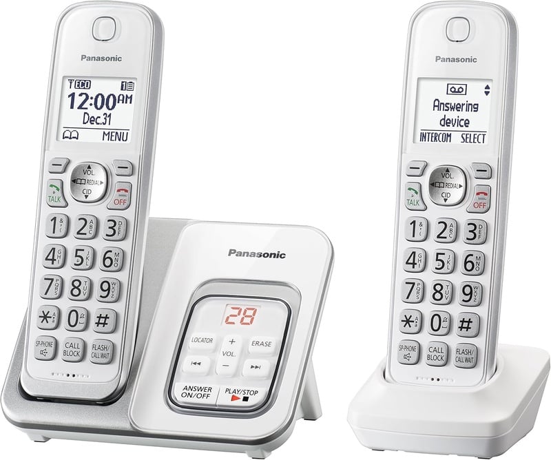 Amazon.com : Panasonic DECT 6.0 Expandable Cordless Phone with Answering Machine and Smart Call Block - 2 Cordless Handsets - KX-TGD532W (White/Silver) : Office Products