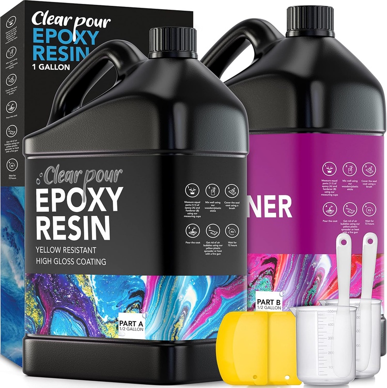 Amazon.com: Clear Pour 1 Gallon Epoxy Resin Kit - Clear Epoxy Resin for Countertop, Table Top, Art, Craft, DIY, Tumblers, Wood & Resin Molds (0.5 Gallon x 2) : Arts, Crafts & Sewing