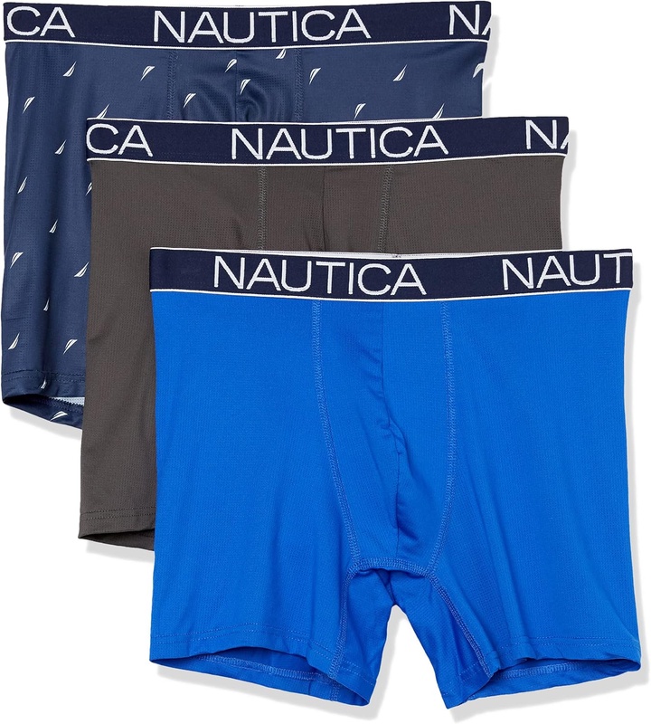 Nautica Men's Stretch Weight Mesh 3 Pack Boxer Brief, Charcoal/Black Light Blue/Sail-Peacoat, Large at Amazon Men’s Clothing store