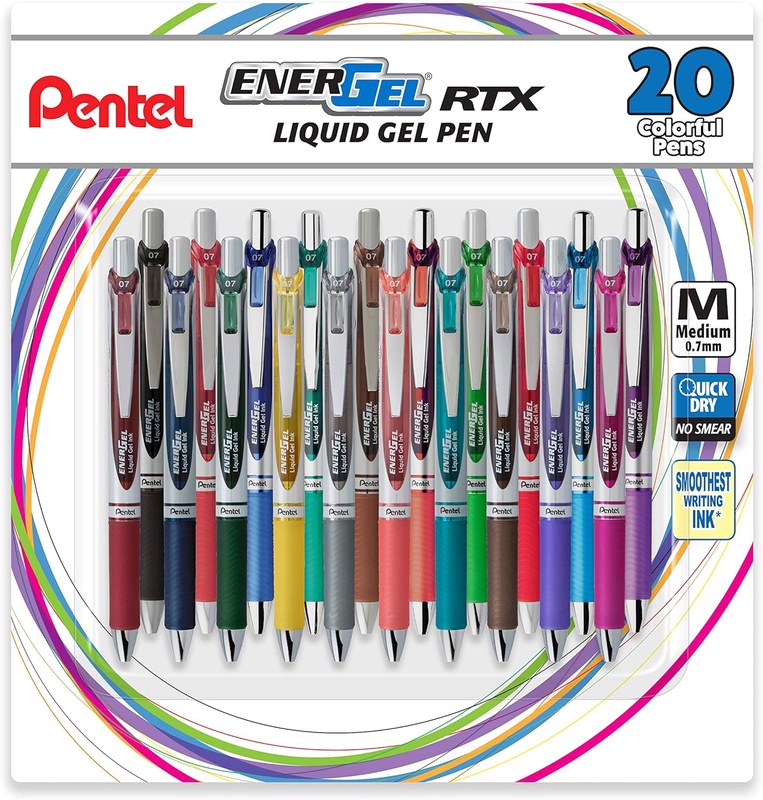 Amazon.com: Pentel EnerGel RTX Retractable Liquid Gel Ink Pen, (0.7mm) Medium, Assorted Ink, 20 Pack (BL77BP20M), Assorted : Office Products