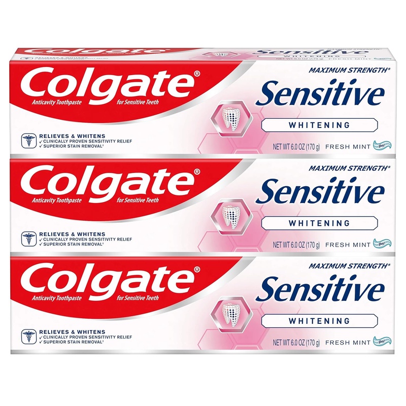 Amazon.com: Colgate Whitening Toothpaste for Sensitive Teeth, Enamel Repair and Cavity Protection, Fresh Mint Gel, 6 Oz, Pack of 3 : Everything Else