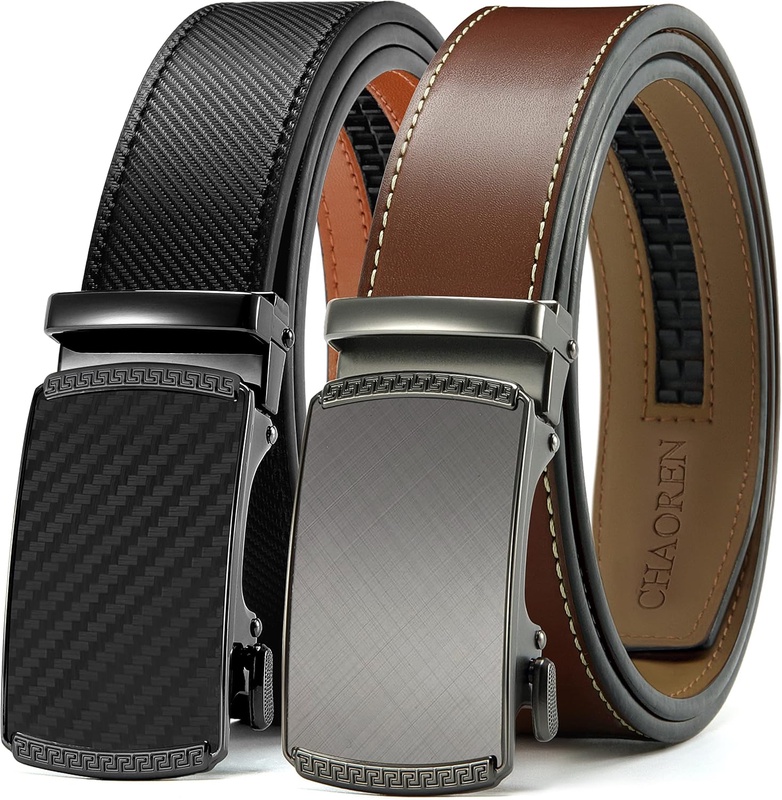 Ratchet Belts for Men 2 Pack - Men Belt Leather 1 3/8