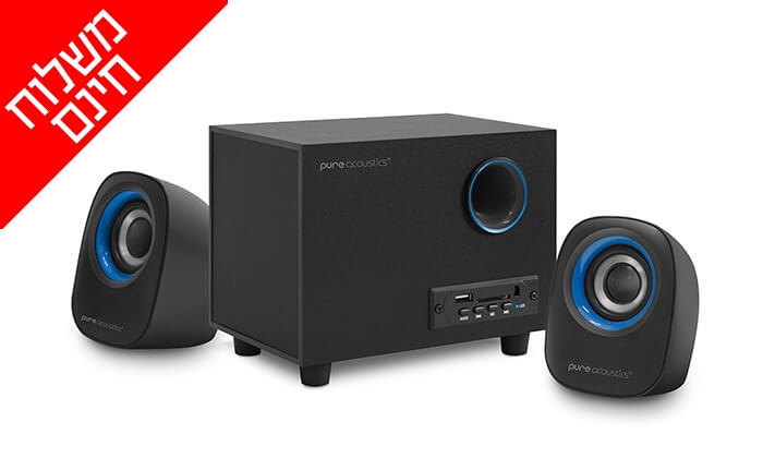 מערכת רמקולים למחשב Pure Acoustics עם חיבור Bluetooth - משלוח חינם! | גרו (גרופון)