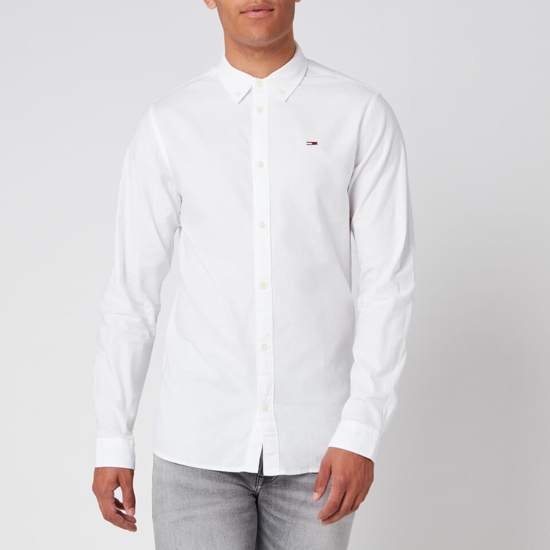 Tommy Jeans Men's Stretch Oxford Shirt - Classic White Mens Clothing | TheHut.com