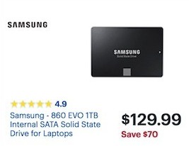 Best Buy Black Friday: Samsung - 860 EVO 1TB Internal SATA Solid State Drive For Laptops for $129.99 - Slickdeals.net